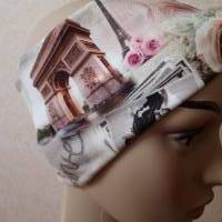 Haarband, Stirnband, Bandeau, Knotenband, Turban-Band, für Damen, Paris-Motive auf beigem Grund, Jersey Bild 7