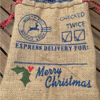 Jute-Nikolaus-Weihnachts-Geschenksack - mit Leinen gefüttert - North Pole Stickerei Bild 2