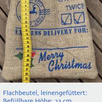 Jute-Nikolaus-Weihnachts-Geschenksack - mit Leinen gefüttert - North Pole Stickerei Bild 4