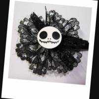Skull  Blume Stoff schwarz   Totenkopf ,Haarspange , cosplay, Bild 1