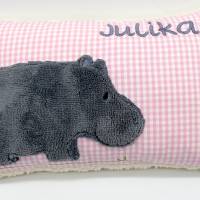 Namenskissen Taufkissen Kuschelkissen Kindergartenkissen Geburtsgeschenk  Nilpferd Hippo Bild 5