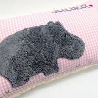 Namenskissen Taufkissen Kuschelkissen Kindergartenkissen Geburtsgeschenk  Nilpferd Hippo Bild 9