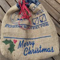 Jute-Nikolaus-Weihnachts-Geschenksack - mit Leinen gefüttert - North Pole Stickerei Bild 1