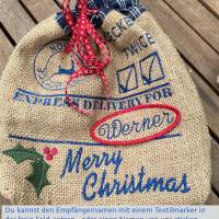 Jute-Nikolaus-Weihnachts-Geschenksack - mit Leinen gefüttert - North Pole Stickerei Bild 3