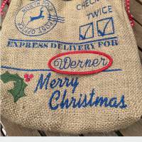 Jute-Nikolaus-Weihnachts-Geschenksack - mit Leinen gefüttert - North Pole Stickerei Bild 5