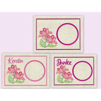 Stickdatei Mug Rug , Geburtstag Danke Blumen In the Hoop ITH Maschinenstickerei Set 633