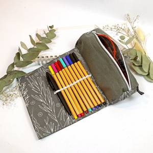 Federmäppchen grau personalisiert Schule Stiftemäppchen mit Gummiband, Geschenk Studentin Lehrerin Schülerin Bild 1