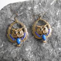 Eulen Eule bronze Ohrhänger mit blauen Steinen Bild 1