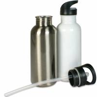 Edelstahl-Trinkflasche mit klappbarem Mundstück und integriertem Trinkhalm in 3 Ausführungen und 2 Farben Bild 2