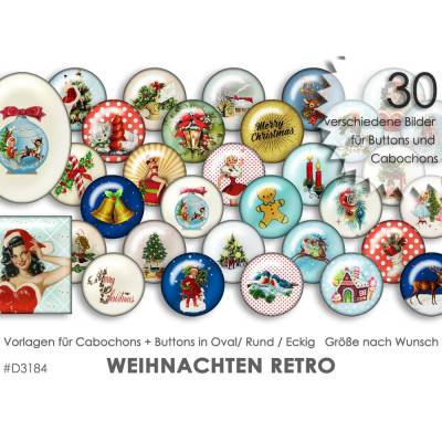 WEIHNACHTEN RETRO 30 Cabochonvorlagen Cabochon Vorlagen digital Download Buttonvorlagen Bilder Schmuck Kreise