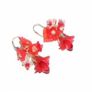 Ohrhänger rote Glockenblume + 5 Blüten, versilbert Bild 1