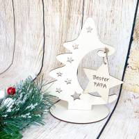 Weihnachtsbaumschmuck / Geschenke Aufhänger mit Dekoration Holz Tanne - Stern Bild 1