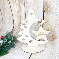 Weihnachtsbaumschmuck / Geschenke Aufhänger mit Dekoration Holz Tanne - Stern Bild 2