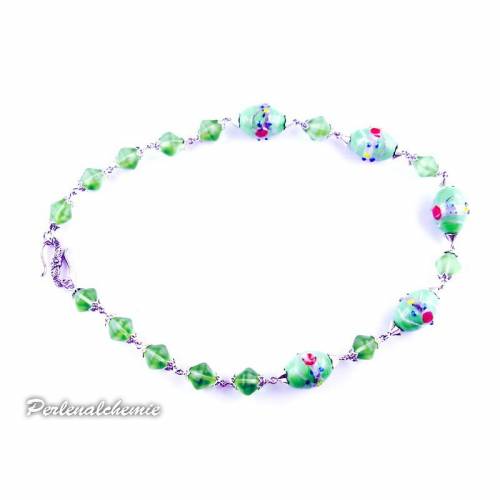Kette im böhmischer Barockstil mit Lampworkperlen in grün