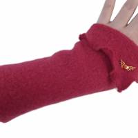 Armstulpen aus Walkloden in Rot mit goldenem Schutzengel-Herz, Valentinstag, Warme Hände am PC, Stulpen, Pulswärmer Bild 1
