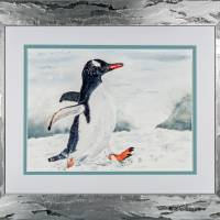 Mit Flossen durch den Schnee - Original Aquarellmalerei, gerahmtes Unikat Bild 1