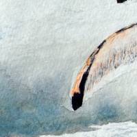 Mit Flossen durch den Schnee - Original Aquarellmalerei, gerahmtes Unikat Bild 5