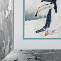 Mit Flossen durch den Schnee - Original Aquarellmalerei, gerahmtes Unikat Bild 6