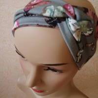 Haarband, Stirnband, Bandeau, Knotenband, Turban-Band, für Damen, mit Schmetterlingen auf grau Bild 1