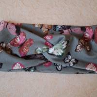 Haarband, Stirnband, Bandeau, Knotenband, Turban-Band, für Damen, mit Schmetterlingen auf grau Bild 2