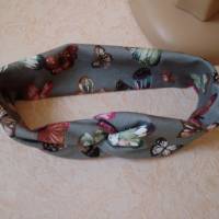 Haarband, Stirnband, Bandeau, Knotenband, Turban-Band, für Damen, mit Schmetterlingen auf grau Bild 4