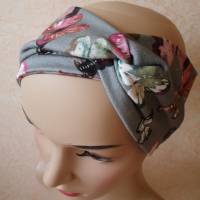 Haarband, Stirnband, Bandeau, Knotenband, Turban-Band, für Damen, mit Schmetterlingen auf grau Bild 5