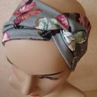Haarband, Stirnband, Bandeau, Knotenband, Turban-Band, für Damen, mit Schmetterlingen auf grau Bild 6