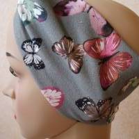 Haarband, Stirnband, Bandeau, Knotenband, Turban-Band, für Damen, mit Schmetterlingen auf grau Bild 7