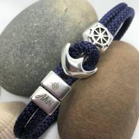 Maritimes Armband aus Segelseil, dunkelblau, mit versilberten Zwischenstücken und versilbertem Hakenverschluss Bild 1