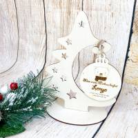 Weihnachtsbaumschmuck / Geschenke Aufhänger mit Dekoration Holz Tanne - Kugel (Kreis) Bild 1