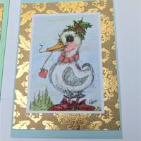 Weihnachtskarten Gans romantisch handmade mit Prints meiner handgemalten Aquarelle Set  Wehnachtsdeko Kartenset Bild 3