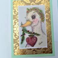 Weihnachtskarten Gans romantisch handmade mit Prints meiner handgemalten Aquarelle Set  Wehnachtsdeko Kartenset Bild 5