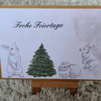 Frohe Feiertage - süße Hasen - Weihnachtsbaum - Weihnachtskarte Bild 1