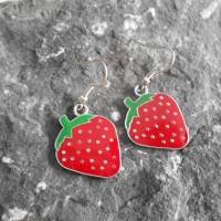 Erdbeeren  Ohrhänger, 925, Obst, emailliert Bild 1