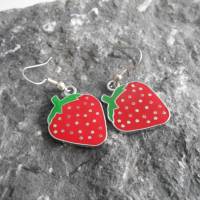Erdbeeren  Ohrhänger, 925, Obst, emailliert Bild 3