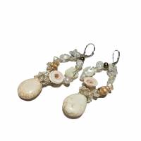 Ohrringe Perlen an Jaspis handgemacht in wirework silberfarben crazy Brautschmuck Strandhochzeit Bild 1