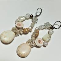 Ohrringe Perlen an Jaspis handgemacht in wirework silberfarben crazy Brautschmuck Strandhochzeit Bild 2