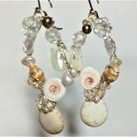 Ohrringe Perlen an Jaspis handgemacht in wirework silberfarben crazy Brautschmuck Strandhochzeit Bild 3