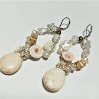 Ohrringe Perlen an Jaspis handgemacht in wirework silberfarben crazy Brautschmuck Strandhochzeit Bild 7
