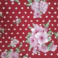 Walkstoff gemustert mit Struktur, rot mit weißen Punkten und Blumen, aus Wolle mit Baumwolle, Atelier-Reste Bild 1