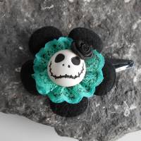 Skull  Blume Stoff schwarz grün ,  Totenkopf ,Haarspange ,cosplay, Spitze, Bild 1