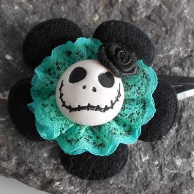 Skull  Blume Stoff schwarz grün ,  Totenkopf ,Haarspange ,cosplay, Spitze, 