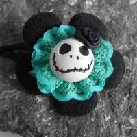 Skull  Blume Stoff schwarz grün ,  Totenkopf ,Haarspange ,cosplay, Spitze, Bild 3