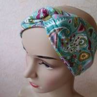 Haarband, Stirnband, Bandeau, Knotenband, Turban-Band, für Damen, Paisley Muster auf mintgrün Bild 5