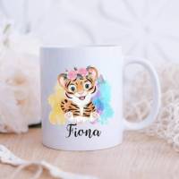 Personalisierte Tasse mit Namen Mädchen Tiger Bild 2