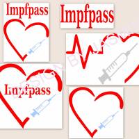 Plotterdatei  Impfpass Set 1, Pflaster, Spritze, Stethoskop, Herz, EKG / SVG Bild 1