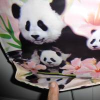 Wachstuchlätzchen mit Pandabären und Krümmeltasche, wasserfest, abwischbar, Unikat genäht Bild 2