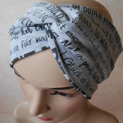 Haarband, Stirnband, Bandeau, Knotenband, Turban-Band,  für Damen, mit ausgefallenen Näh-Sprüchen