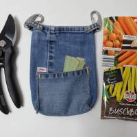 Hüfttasche für die Gartenschere aus Jeans mit extra Täschchen für Anbindedrähte Bild 1