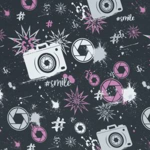 17,90EUR/m French Terry Streetstyle Kamera in grau/rosa by Lycklig Design Bild 1